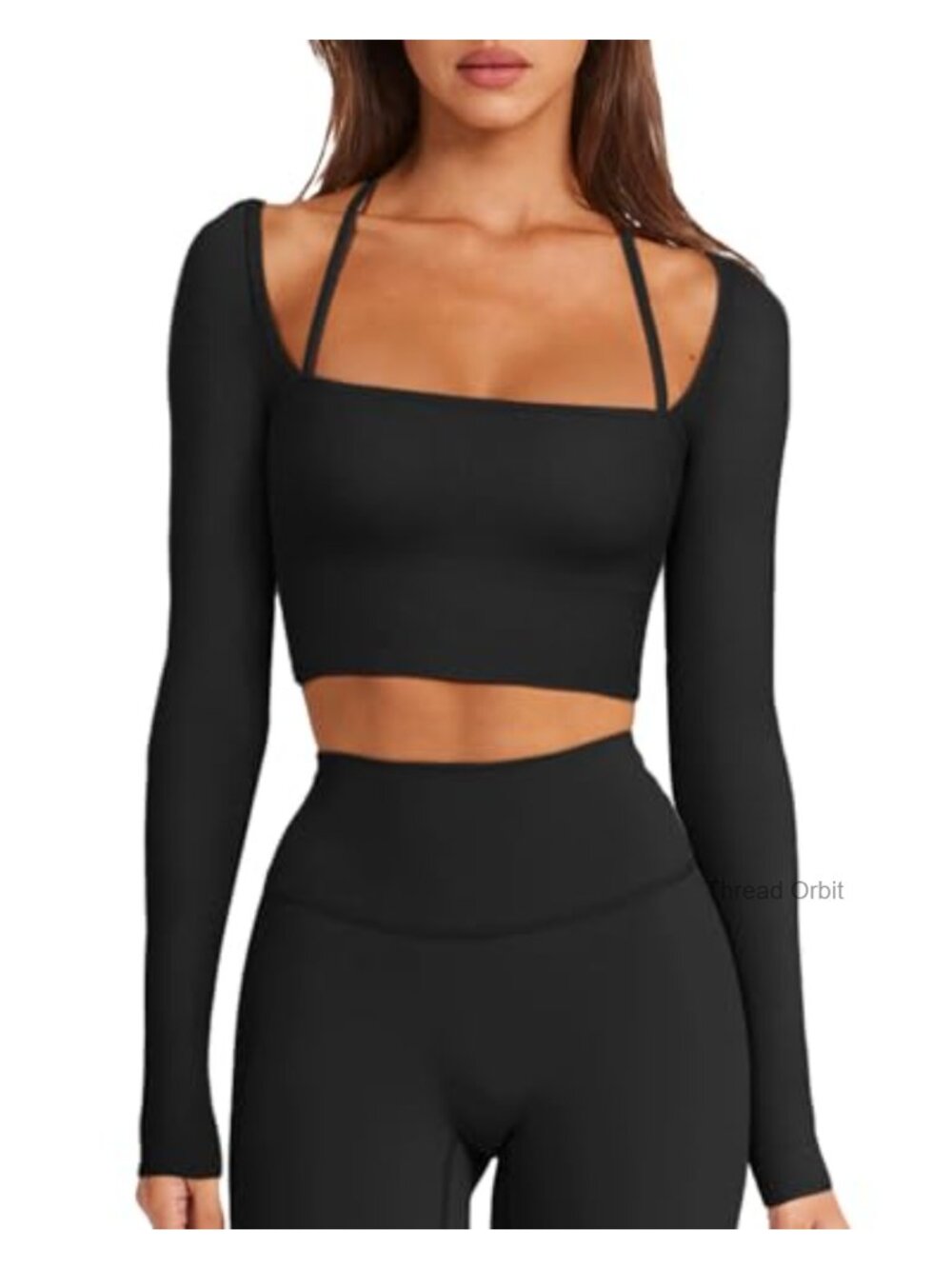 Seamless Ribbed Halter Neck Long Sleeve Cropped Workout Top